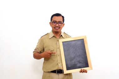 Wow and amazed expression of Indonesian government employees while presenting blank black board