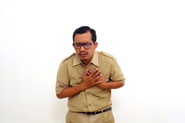 Indonesian Government Employees Clutching His Chest Acute Pain Heart Attack — ストック写真