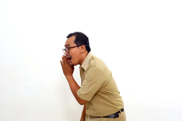 Indonesian Government Employees Yelling Loudly Copy Space Side Hand Next — Stok Foto