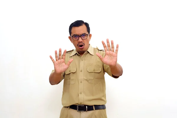 Angry Indonesian Government Employees While Standing Yelling Isolated White Background —  Fotos de Stock