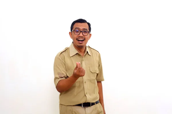 Happy Indonesian Government Employees Standing While Making Money Hand Gesture — Stock Photo, Image