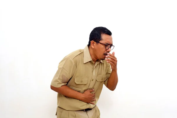 Indonesian Government Employees Feels Nausea Vomiting Isolated White Background — Stok Foto