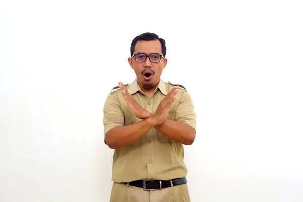 Indonesian Government Employees Standing While Making Stop Hand Gesture Isolated — Stockfoto