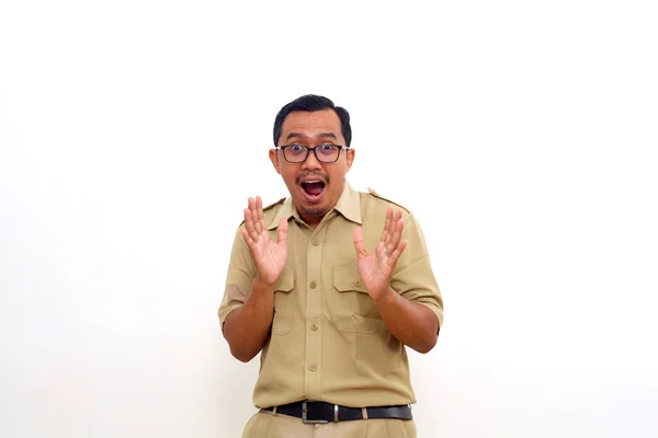 Wow Surprised Expression Indonesian Government Employees Standing While Looking Camera — 스톡 사진