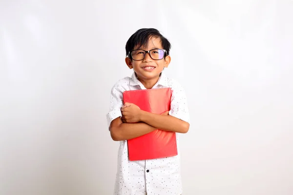 Kétlem Hogy Ázsiai Iskolás Fiú Állna Egy Könyv Cipelése Közben — Stock Fotó