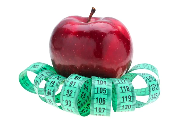 Red apple and tape measure. — Stock Photo, Image