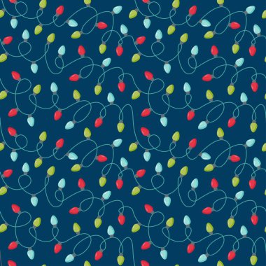 Mavi arka planda izole edilmiş çelenkleri olan kusursuz bir Noel deseni. Vektör düz çizim. Arkaplan, ambalaj, duvar kağıdı, tekstil, ambalaj için tasarım