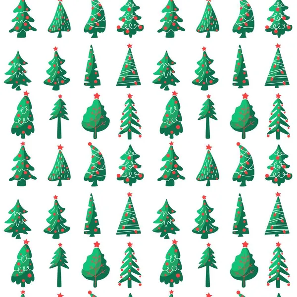 Christmas Tree Seamless Pattern Isolated White Background Vector Flat Illustration — Stock Vector