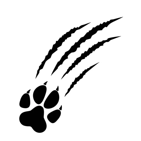 Animal Paw Print Silhouette Claw Marks Scratches Talons Cuts Cat — Vector de stock