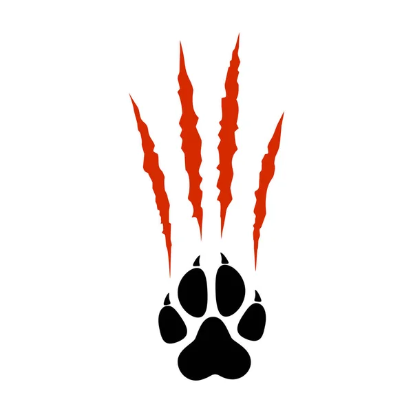 Animal Paw Print Silhouette Red Claw Marks Scratches Talons Cuts — Vector de stock