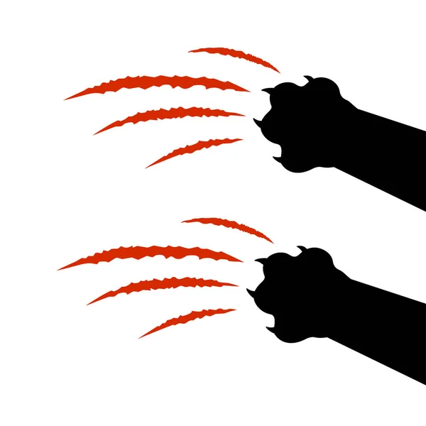 Black Cat Paw Print Silhouette Red Claw Marks Scratches Talons — Archivo Imágenes Vectoriales