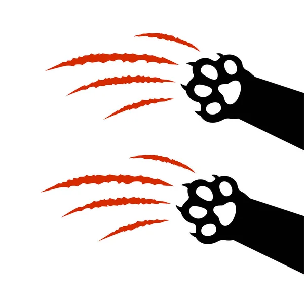Black Cat Paw Print Silhouette Red Claw Marks Scratches Talons — Image vectorielle
