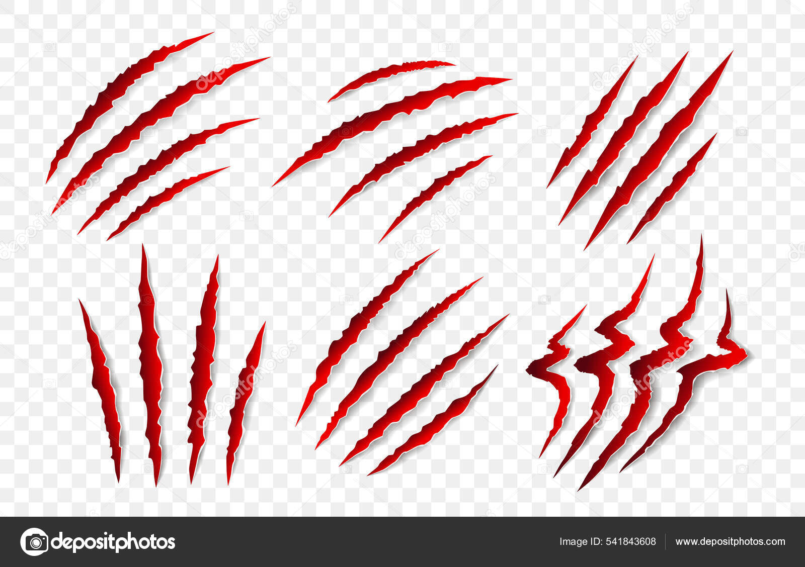 Набор Красных Следов Когтей Животных Царапин Когтей Режет Кошку.