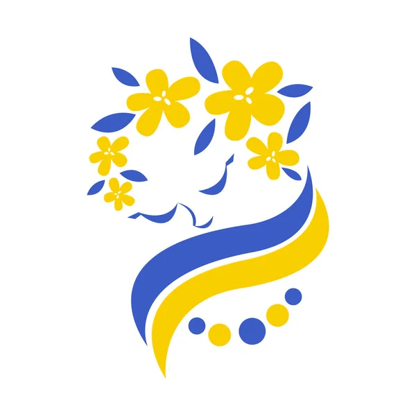 Ukrajinská Žena Barvě Vlajky Květinovým Věncem Barevné Modré Žluté Stuhy — Stockový vektor