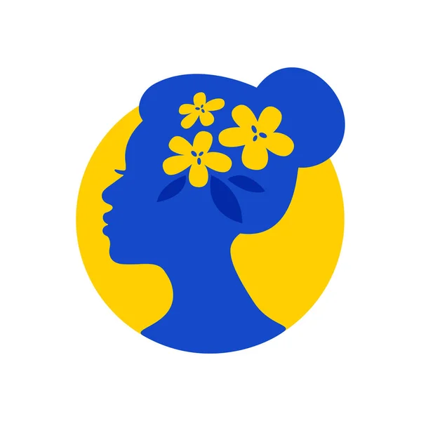 Cara Mujer Ucraniana Con Icono Floral Corona Aislada Sobre Fondo — Vector de stock