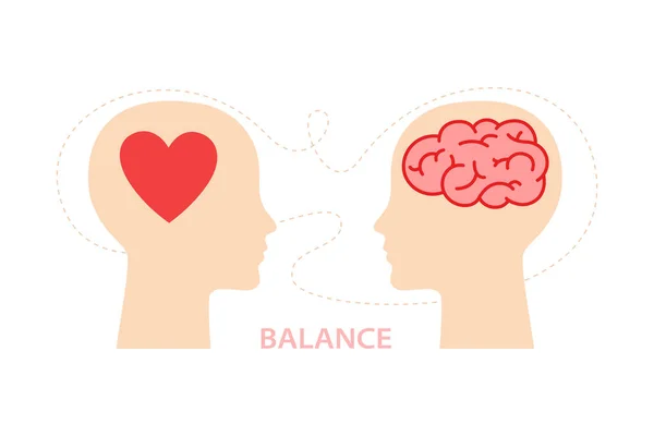 Equilibrio Entre Corazón Cerebro Cabeza Humana Concepto Armonía Mente Sentimiento — Vector de stock