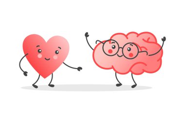 Sevimli kalp ve beyin arasındaki denge ölçüsü. Zihin ve uyum kavramı. Pankart, poster, kart için düz biçimli vektör illüstrasyonuName