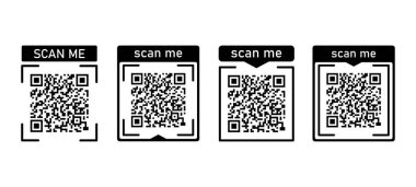 Beyaz arkaplanda izole edilmiş akıllı telefon için Qr kodlu simge çerçevesini bana ayarla. Ödeme, reklam, mobil uygulama vektör illüstrasyonu için QR kodu.