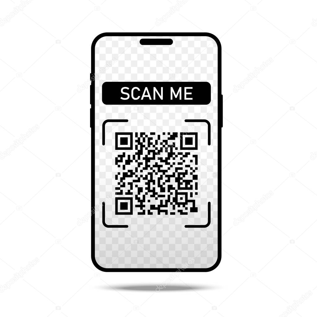 Scan me icon frame Qr code with smartphone isolated on white background. Qr code for payment, advertising, mobile app vector illustration.