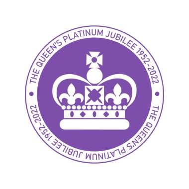 The Queen's Platinum Jubilee celebration sign crown in circle purple color. Vector flat illustration. Design for greeting  card, banner, flyer clipart