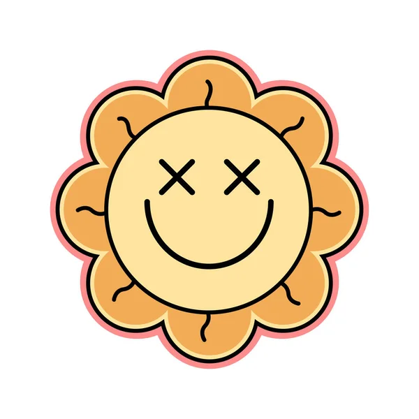 Groovy Sunflower Smiley Flowers Print 70S Style White Background Vector — Stock Vector