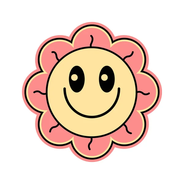 Groovy Daisy Smiley Flowers Print 70S Style White Background Vector — Image vectorielle