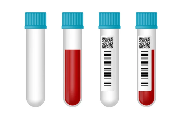 Set Empty Tubes Blood Sample Tubes Bar Code Code Isolated Vector de stock