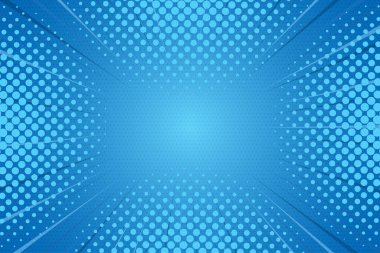 Bulut, ışın ve yarım ton efektli komik konuşma balonu mavi arka plan. Pop Art vektör karikatür çizimi. Çizgi roman, poster, afiş için tasarım