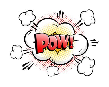 Bulut, ışın ve yarım ton efektli komik konuşma balonu mavi arka plan. Pop Art vektör karikatür çizimi. Çizgi roman, poster, afiş için tasarım