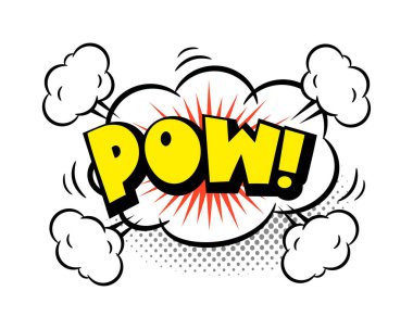 Bulut, ışın ve yarım ton efektli komik kelime konuşma balonu ikonu. Pop Art vektör karikatür çizimi. Çizgi roman, poster, afiş için tasarım