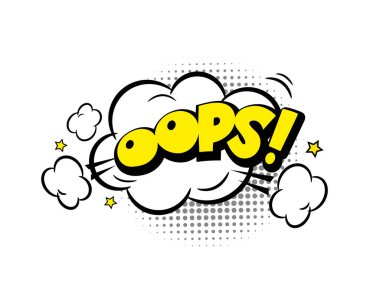 Bulut, yıldız, ışın ve yarım ton efektli komik kelime konuşma balonu ikonu. Pop Art vektör karikatür çizimi. Çizgi roman, poster, afiş için tasarım