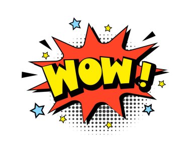 Bulut, yıldızlar, ışınlar ve yarım ton efektli komik kelime balonu ikonu. Pop Art vektör karikatür çizimi. Çizgi roman, poster, afiş için tasarım