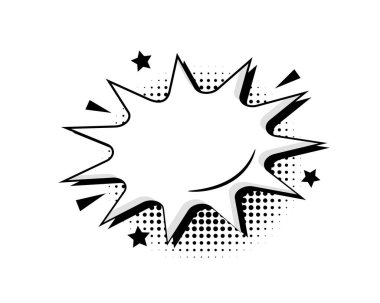 Yarım ton gölgesi olan boş bir çizgi roman balonu, yıldız. Pop Art vektör karikatür çizimi. Çizgi roman, poster, afiş için tasarım
