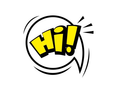 Selam, bulutlu komik konuşma balonu ikonu, Ray. Pop Art vektör karikatür çizimi. Çizgi roman, poster, afiş için tasarım