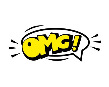 Omg komik kelime konuşma balonu ikonu bulutlu, ışınlar. Pop Art vektör karikatür çizimi. Çizgi roman, poster, afiş için tasarım
