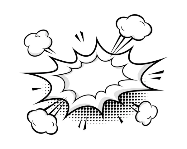 Boom Burbuja Habla Cómica Con Nubes Rayos Efecto Medio Tono — Archivo Imágenes Vectoriales