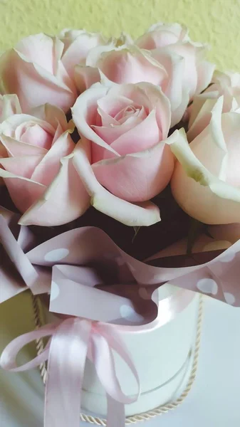 Прекрасный Букет Розовых Роз Коробке — стоковое фото