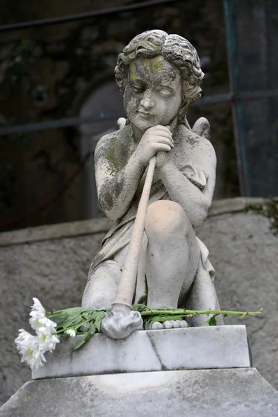 Ange sur pierre tombale sur vieux cimetière — Photo