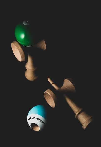 Kendama Japanesse Toy Portrait Black Background — Stock Photo, Image