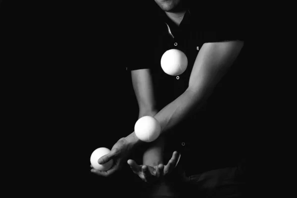 Close Portrait Juggling Balls Black Background — Stock Photo, Image