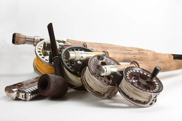 stock image Fly rods and flask