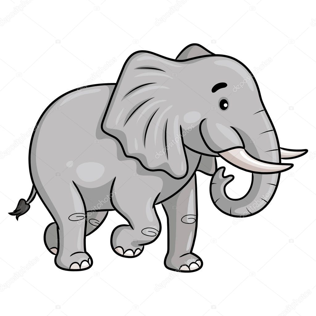Illustration of cute walking elephant cartoon.