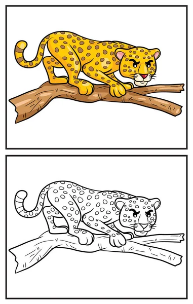 Coloring Book Cute Leopard Coloring Page Colorful Clipart Character Vector — Stockvector