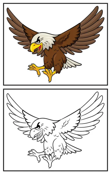 Coloring Book Cute Eagle Coloring Page Colorful Clipart Character Vector — Vettoriale Stock