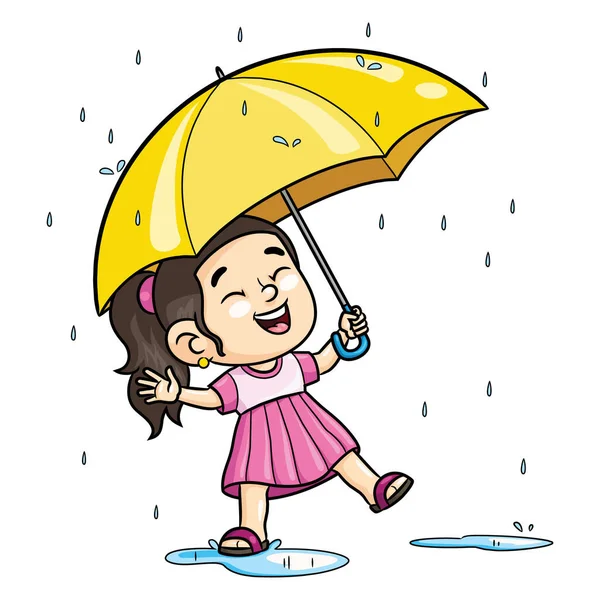 Ilustración Linda Chica Dibujos Animados Con Paraguas Lluvia — Vector de stock