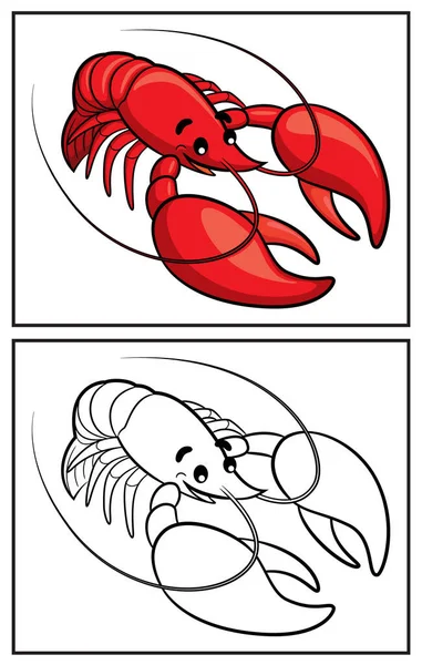 Coloring Book Cute Lobster Coloring Page Colorful Clipart Character Vector — Stockvektor