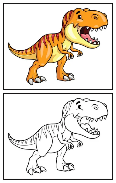 Coloring Book Cute Tyrannosaurus Rex Coloring Page Colorful Clipart Character — Stockvector