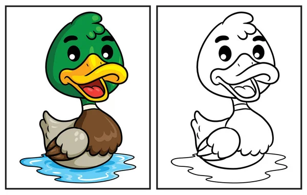 Coloring Book Cute Duck Coloring Page Colorful Clipart Character Vector — ストックベクタ