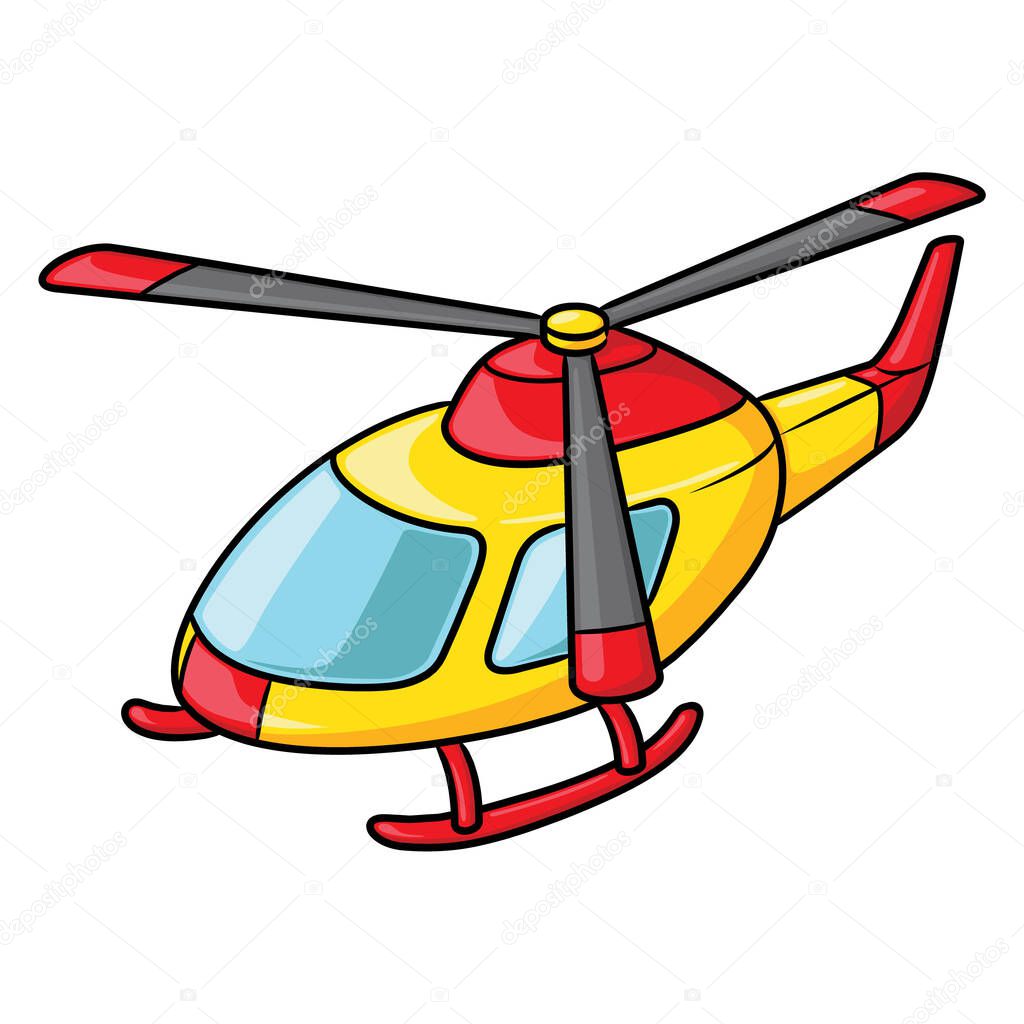 Illustration of cute cartoon of yellow helicopter.