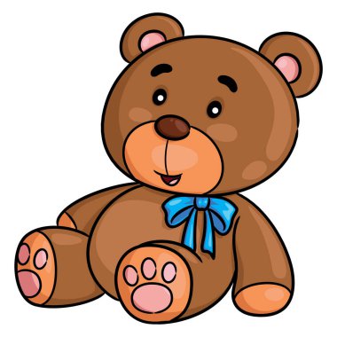 Illustration of cute cartoon of brown teddy bear with ribbon.